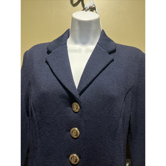 Vtg St John Basic Santana Knit Navy Blue Jacket Gold Tone Buttons W/eagles Sz 2 - Picture 6 of 11